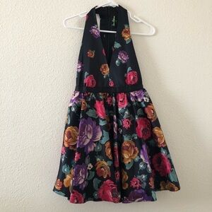 Sam Edelman black floral racer back front halter neck dress/
